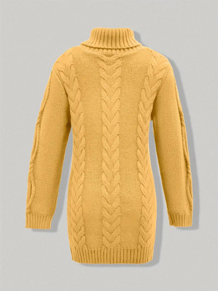 Ulalume™ – COZY CHUNKY CABLE TURTLENECK DRESS