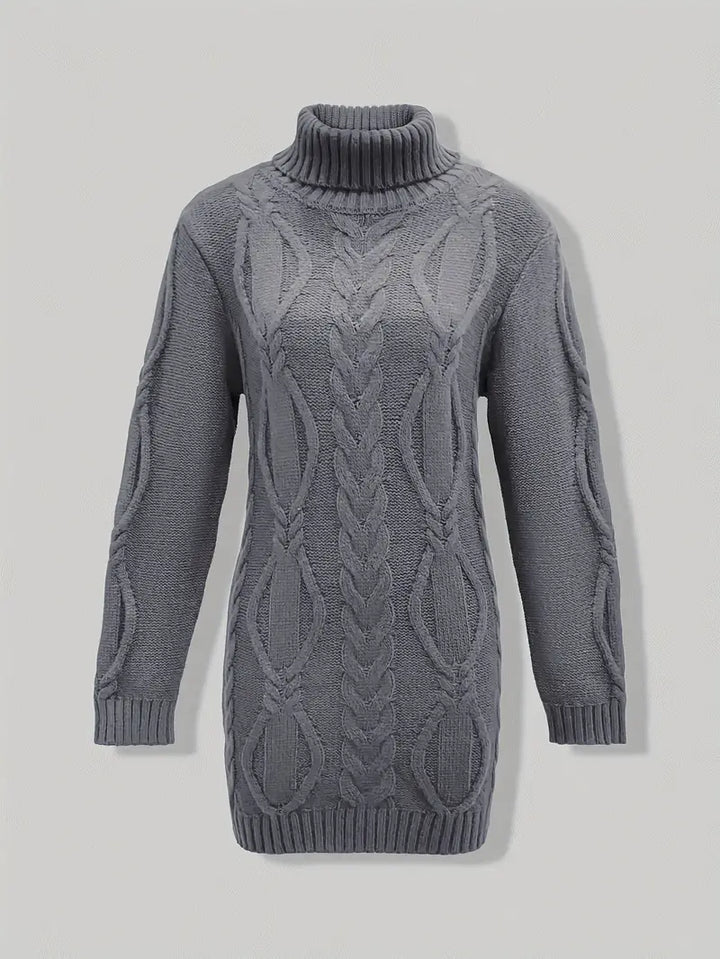 Ulalume™ – COZY CHUNKY CABLE TURTLENECK DRESS