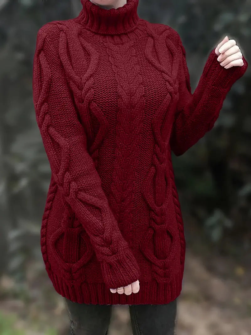 Ulalume™ – COZY CHUNKY CABLE TURTLENECK DRESS