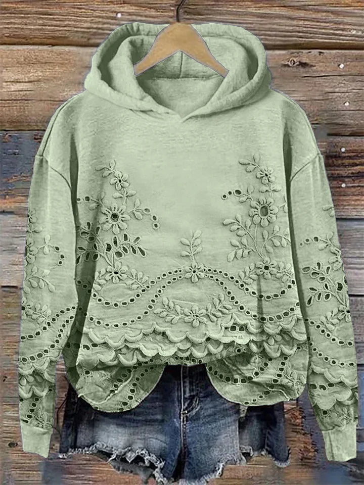 Zerelle™ - HOODED SWEATSHIRT WITH FLORAL EMBROIDERY