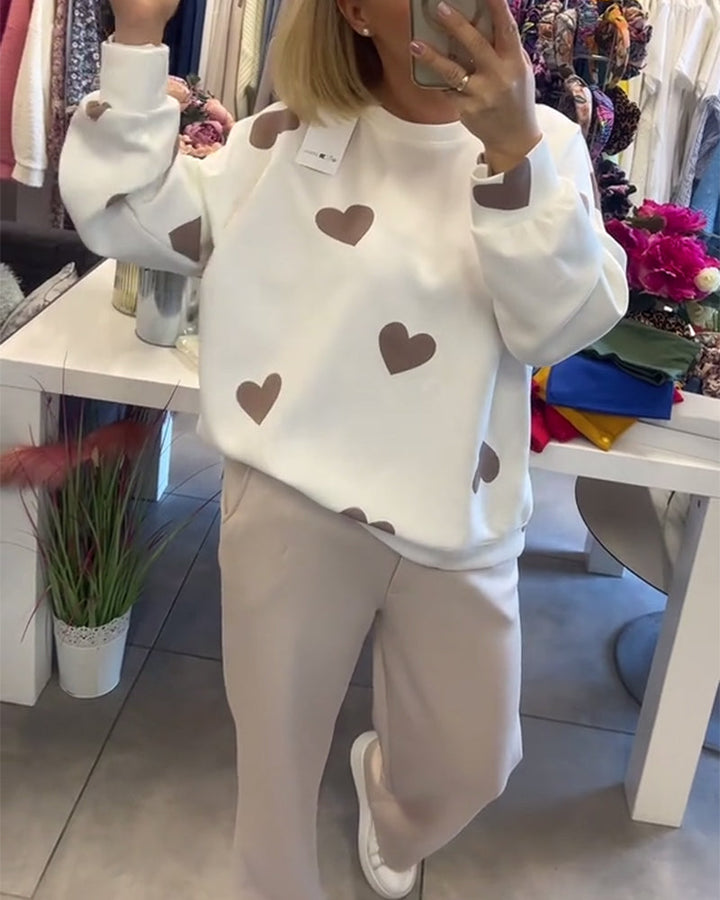 Ahyv™ - SWEATER WITH HEART PRINT DESIGN