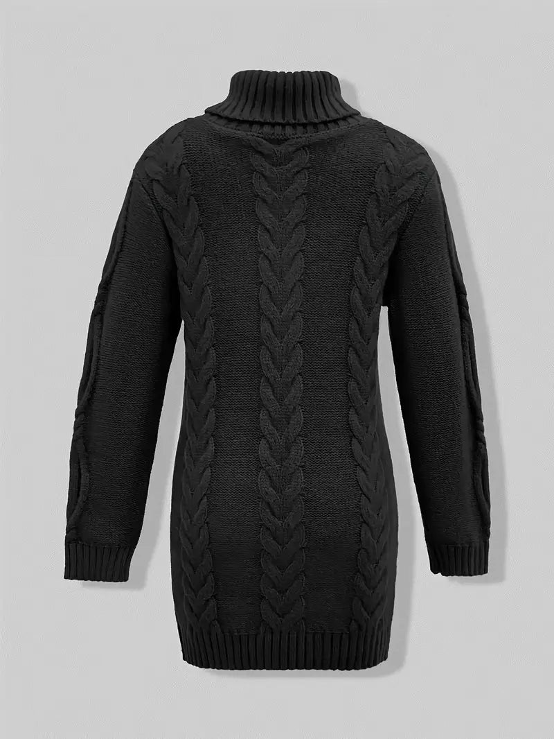 Ulalume™ – COZY CHUNKY CABLE TURTLENECK DRESS