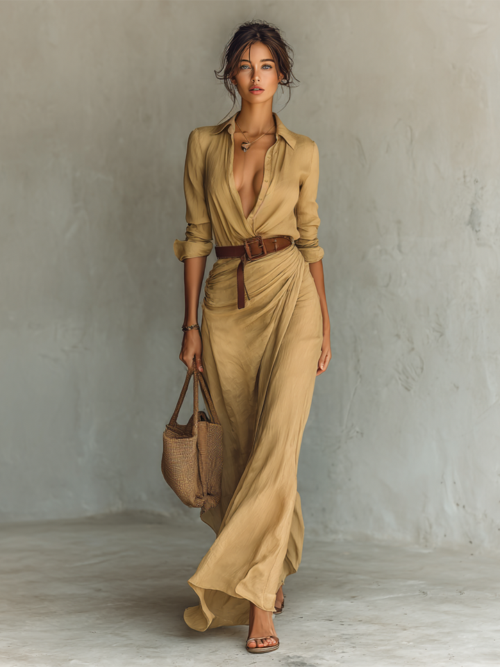 Caliane Maxi Dress™ - ELEGANT WITH BELT AND COLLAR DESIGN