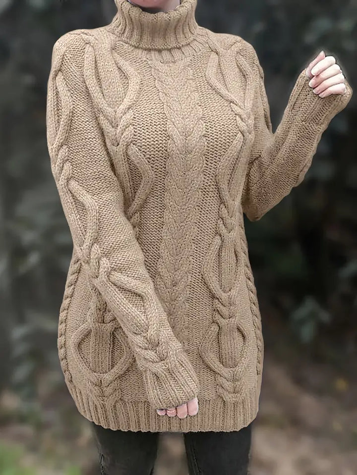 Ulalume™ – COZY CHUNKY CABLE TURTLENECK DRESS