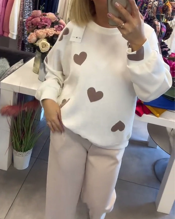 Ahyv™ - SWEATER WITH HEART PRINT DESIGN