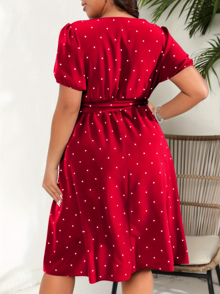 CELINA™ - POLKA DOT SQUARE NECK DRESS
