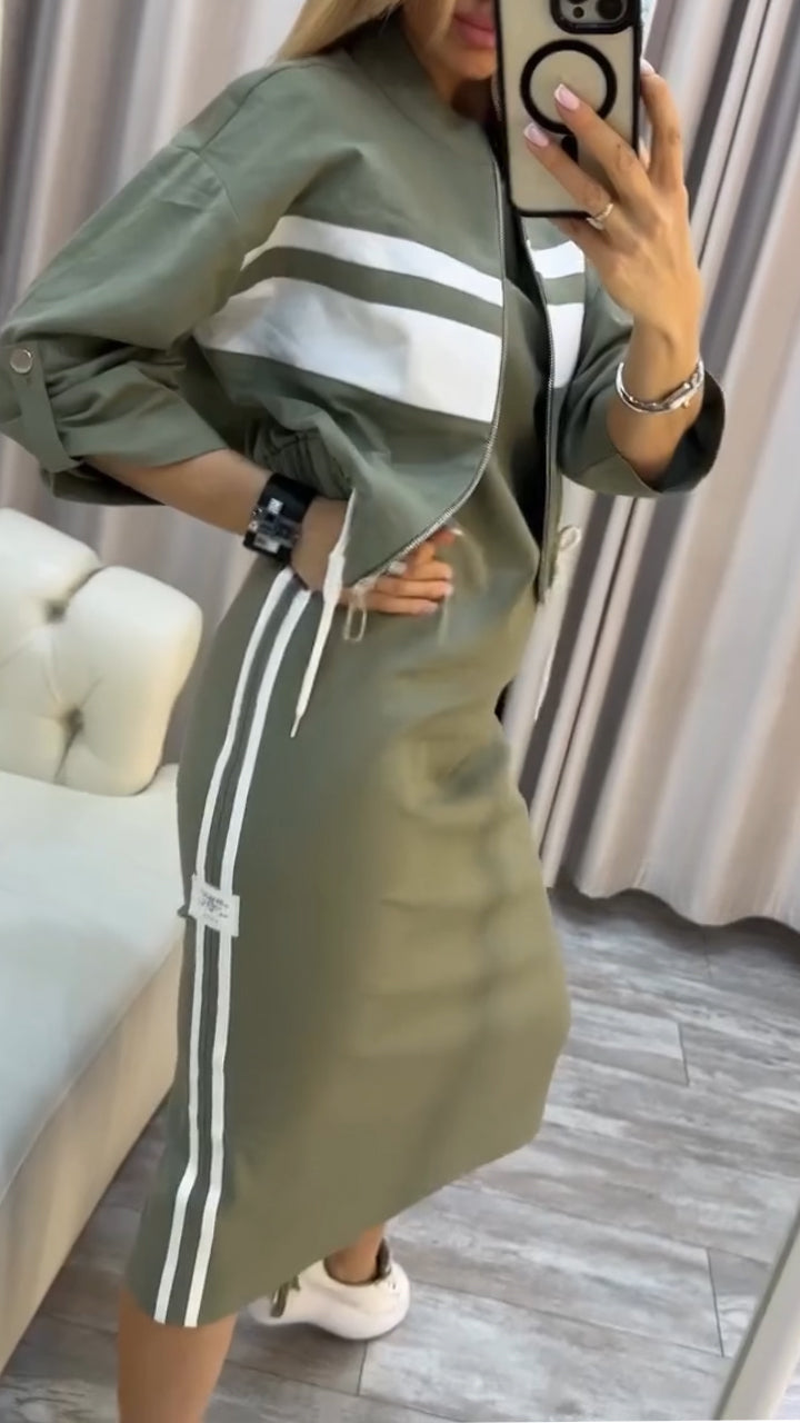 Marielle™ - CASUAL-CHIC MIDI DRESS AND ZIP-UP JACKET SET