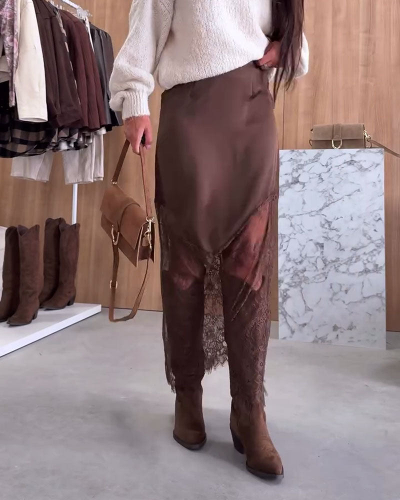 Ainsley™ - SATIN SKIRT WITH LUXURIOUS LACE INSETS