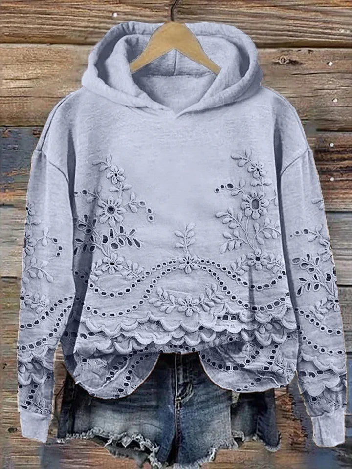Zerelle™ - HOODED SWEATSHIRT WITH FLORAL EMBROIDERY