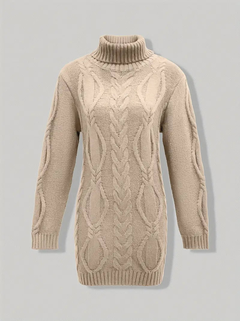 Ulalume™ – COZY CHUNKY CABLE TURTLENECK DRESS