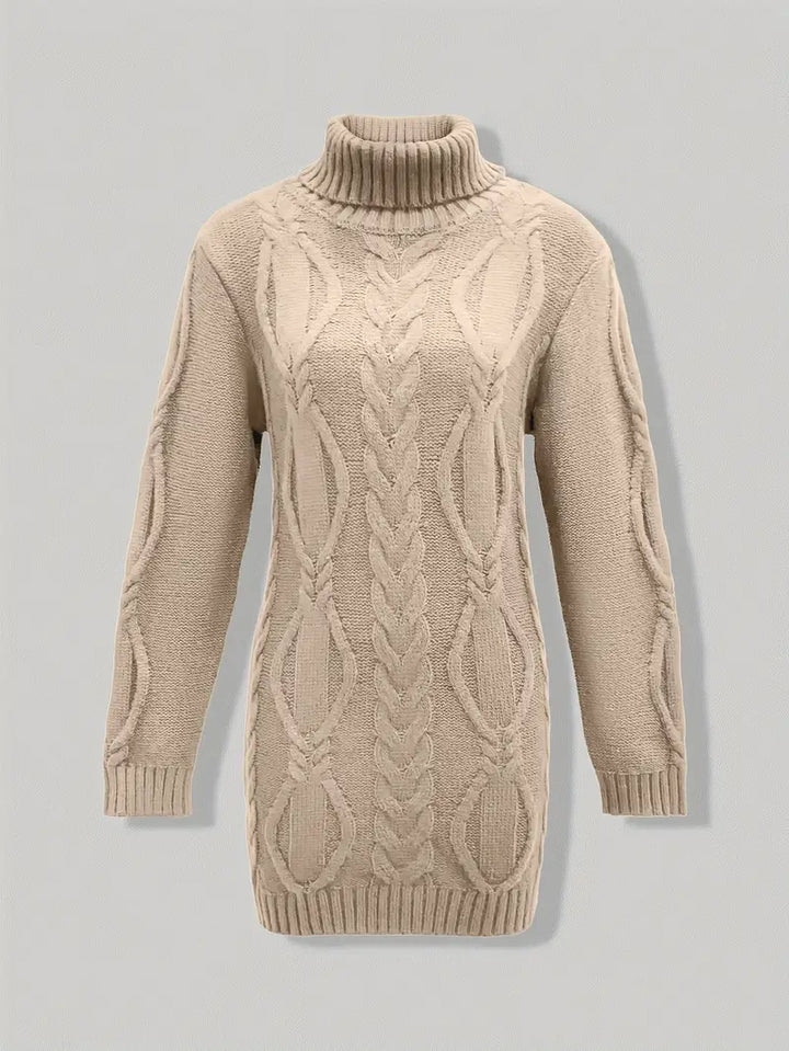 Ulalume™ – COZY CHUNKY CABLE TURTLENECK DRESS