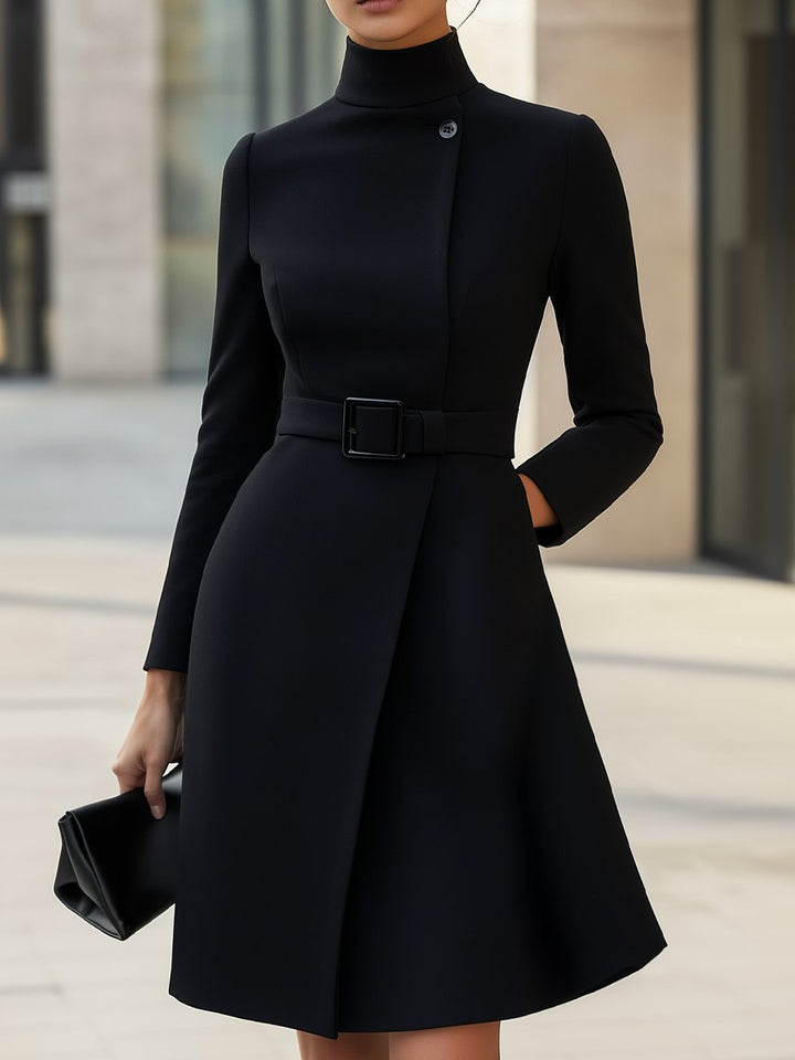 Eliana™ - ELEGANT HIGH-NECK ASYMMETRIC A-LINE DRESS WITH BELT