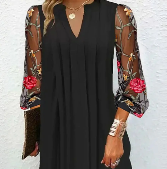 Lana™ - ELEGANT DRESS WITH EMBROIDERED SLEEVES