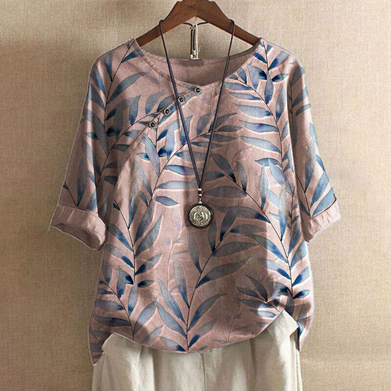 Claudine™ - LEAF PRINT BLOUSE WITH BUTTON DETAIL