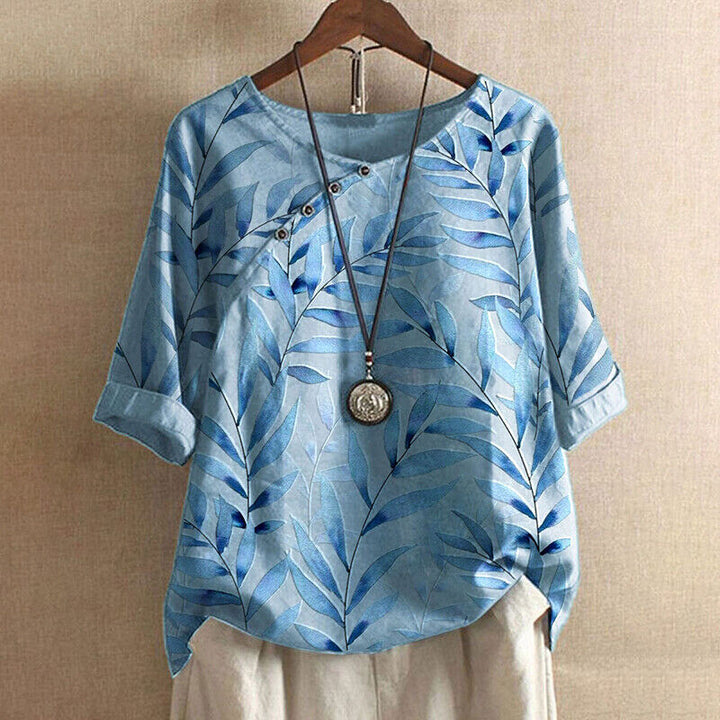 Claudine™ - LEAF PRINT BLOUSE WITH BUTTON DETAIL