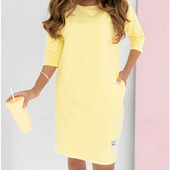 Lieka™ - DRESS WITH ROUND NECKLINE AND 3/4 SLEEVES, POCKETS