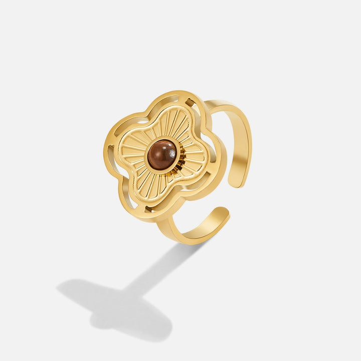 Anneliese™ - ELEGANT LUCKY FLOWER RING WITH TIGER'S EYE DETAIL