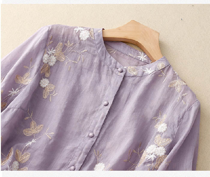 ELOISE™ - EMBROIDERED COTTON-LINEN BLOUSE